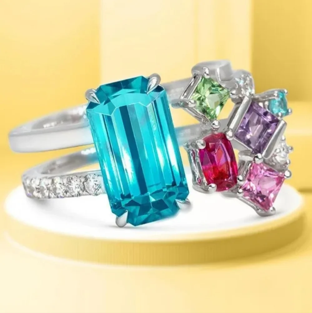 Vibrant Silvery Multi-Gemstone Open Resizable Ring